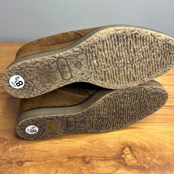 Cafe Noir Suede‎ Cabin Couture Wedge Boots Tan Faux Fur Trim NEW - Picture 8 of 11